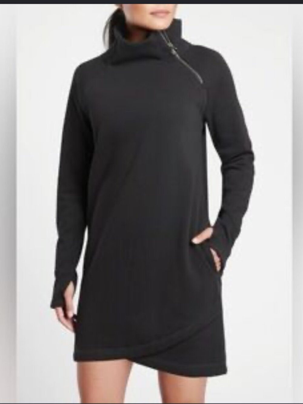 Athleta Womens Cozy Karma Sweatshirt Dress in Black Size XS